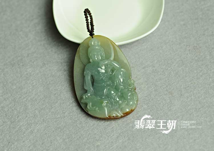 糯冰种晴水黄翡缅甸翡翠观音挂件