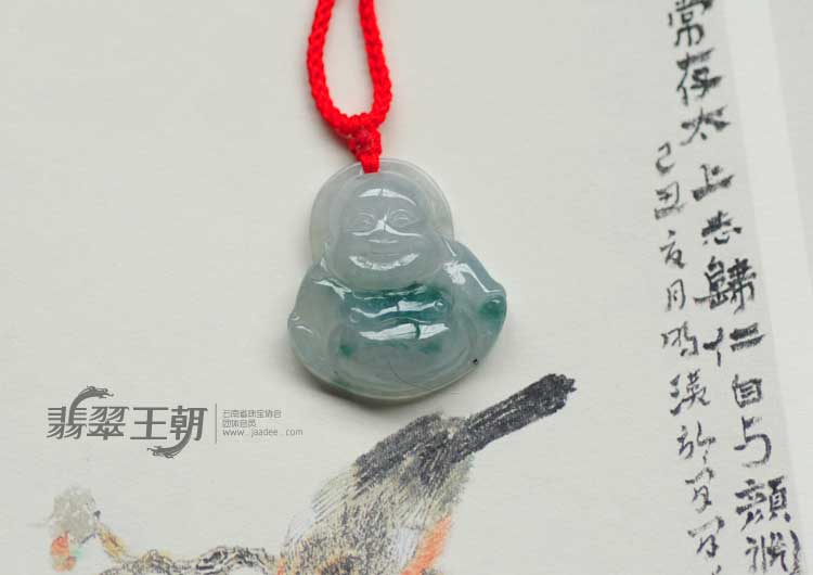糯冰种飘花缅甸翡翠笑佛