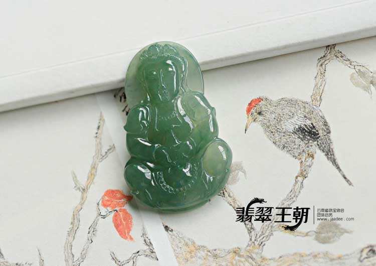 冰种晴水缅甸翡翠观音挂件