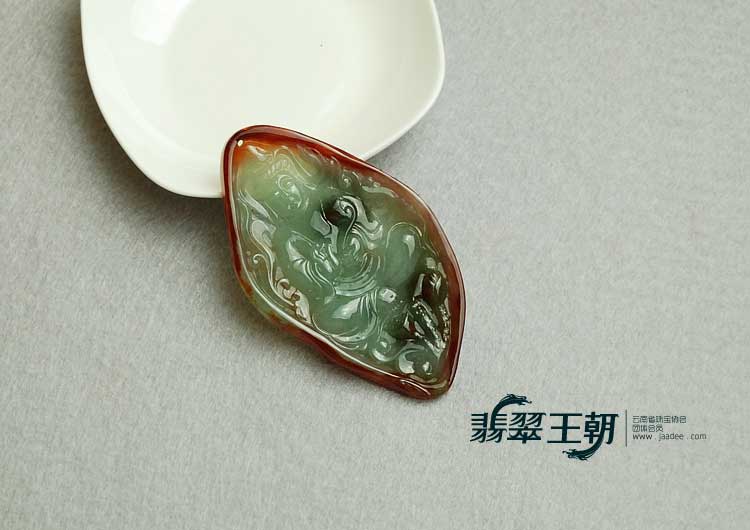 糯冰种红翡飘花缅甸翡翠观音挂件