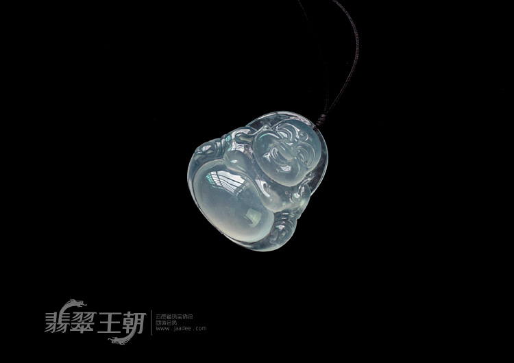 冰玻种莹光淡晴水缅甸翡翠玉佛挂件