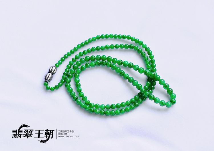 糯冰种正阳绿满绿缅甸翡翠串珠项链（155颗）