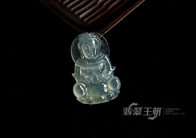 玻璃种淡黄缅甸翡翠观音挂件