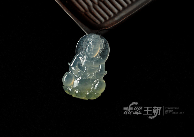 玻璃种淡黄缅甸翡翠观音挂件