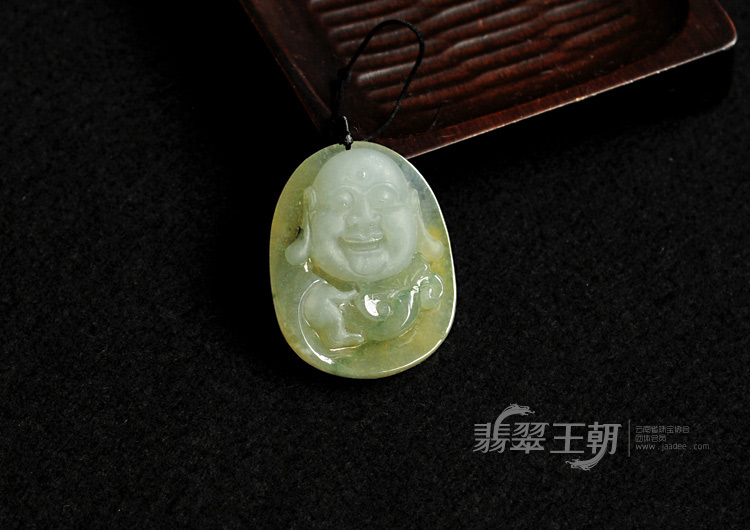 冰种黄翡飘花缅甸翡翠佛头挂件