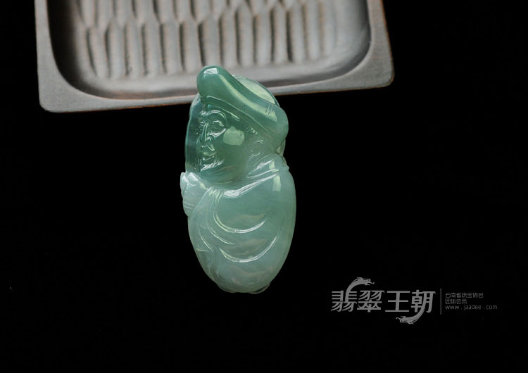 冰种飘花缅甸翡翠济公活佛挂件