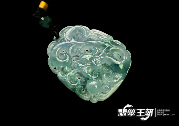 冰种晴水飘花缅甸翡翠龙凤牌挂件