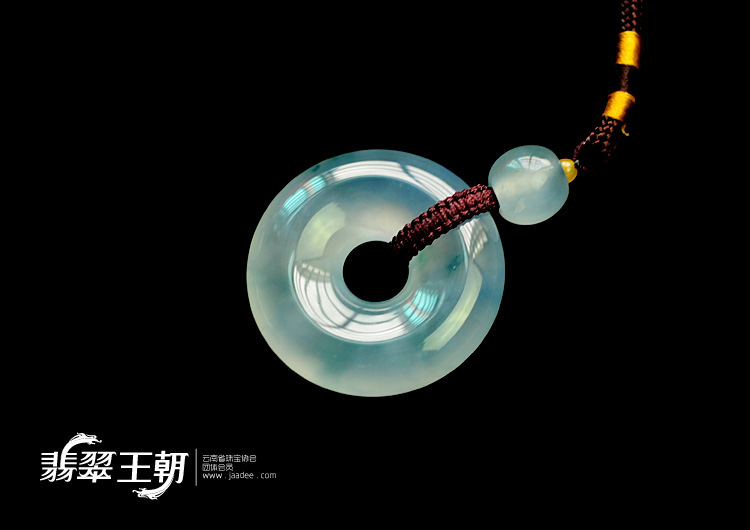 冰玻种蓝晴水飘花缅甸翡翠平安扣挂件