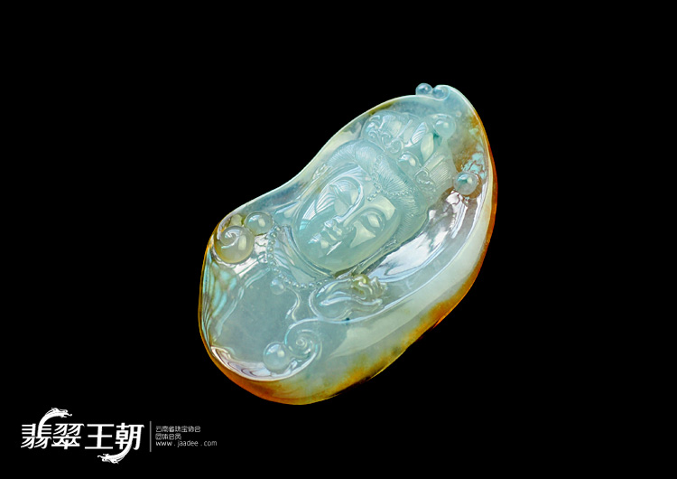 冰种黄翡飘花缅甸翡翠观音头