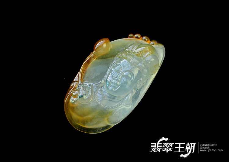 冰种晴水带黄翡缅甸翡翠观音头挂件