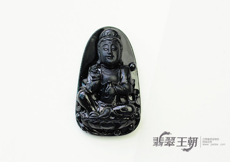 糯冰种墨翠缅甸翡翠观音挂件