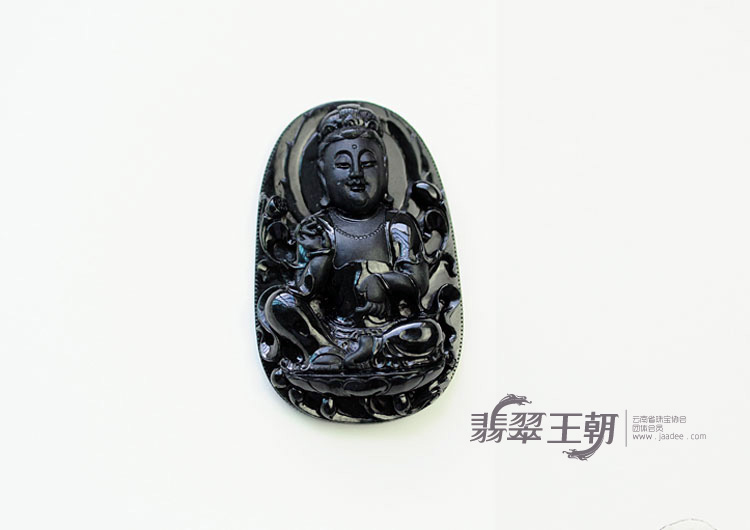 糯冰种墨翠缅甸翡翠观音挂件