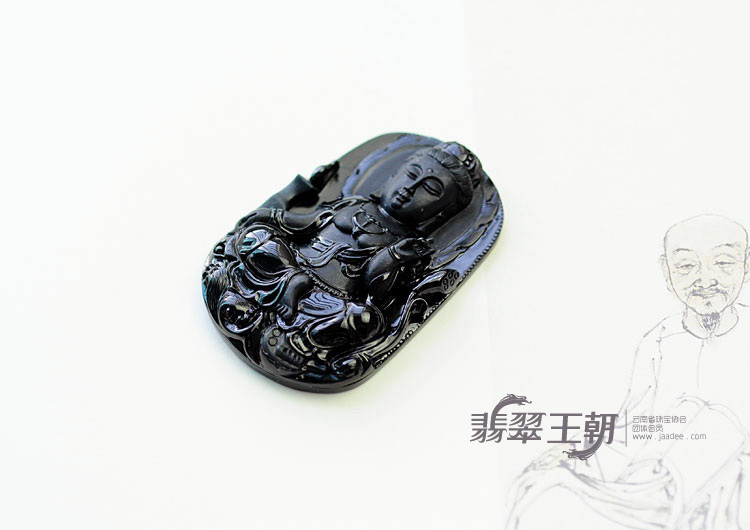 糯冰种墨翠缅甸翡翠观音挂件