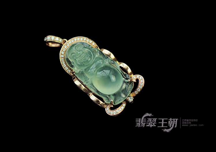 玻璃种晴水缅甸翡翠包玫瑰金镶真钻站佛