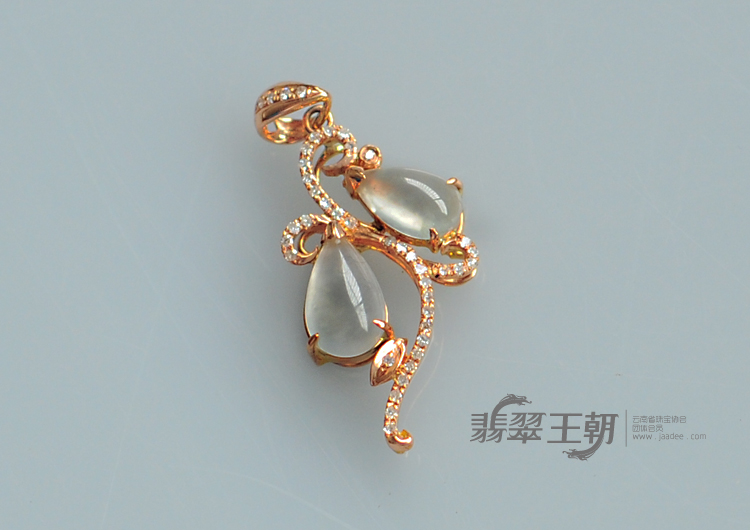 玻璃种缅甸翡翠镶玫瑰金“流光亦水”胸坠