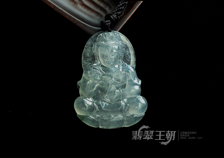 冰玻种晴水缅甸翡翠观音挂件