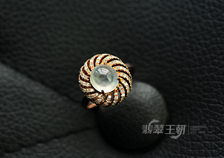 玻璃种缅甸翡翠包玫瑰金镶真钻戒指