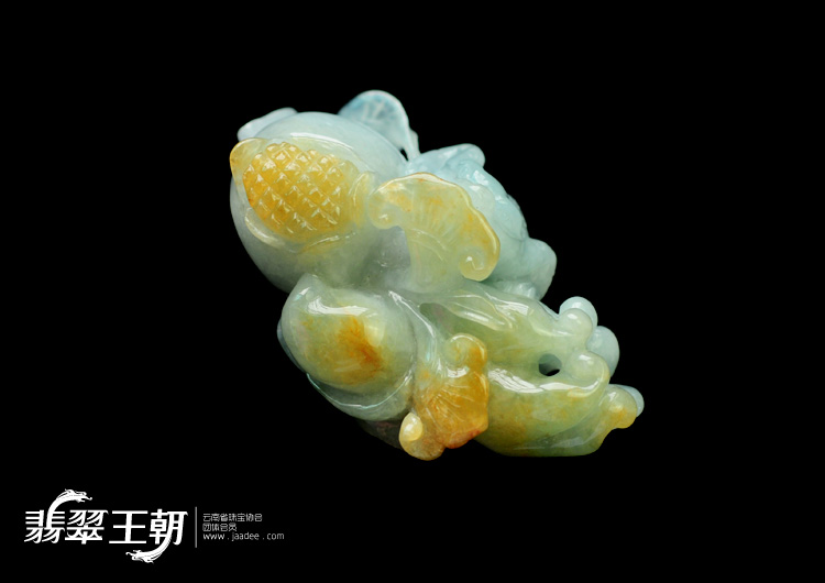 糯冰种晴水黄翡缅甸翡翠福寿如意手玩件