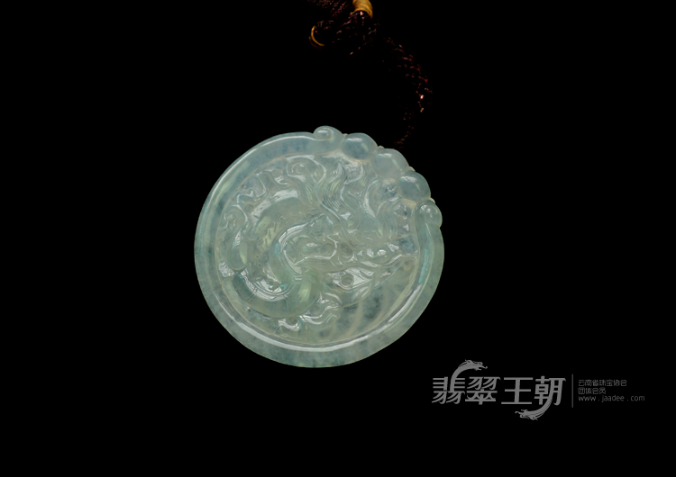 冰种晴水缅甸翡翠龙牌挂件