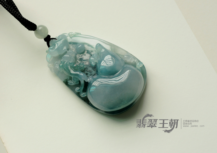 糯冰种蓝晴水飘花缅甸翡翠福禄寿挂件