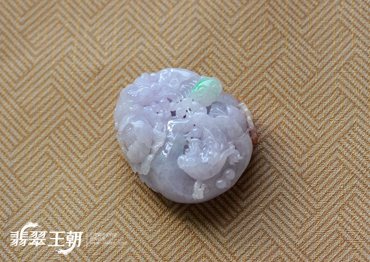 糯冰种三彩缅甸翡翠欢喜富贵挂件