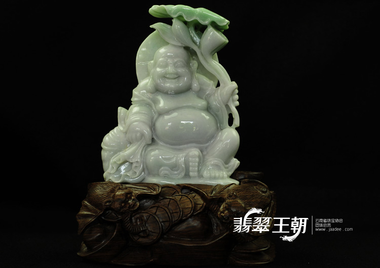 细糯种春带彩缅甸翡翠弥勒佛摆件