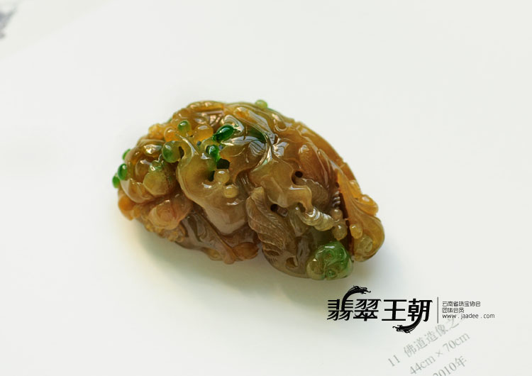 冰种黄加绿缅甸翡翠欢喜富贵手玩件