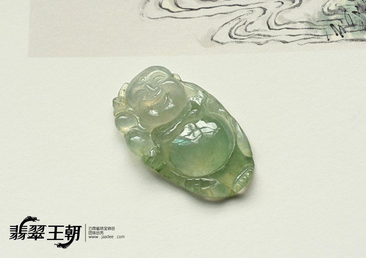 冰玻种晴水缅甸翡翠逍遥佛挂件