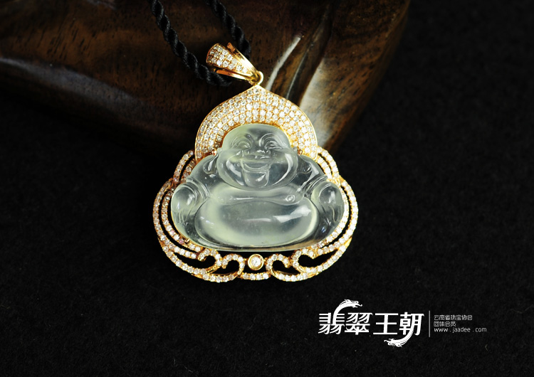 玻璃种缅甸翡翠镶玫瑰金玉佛挂件