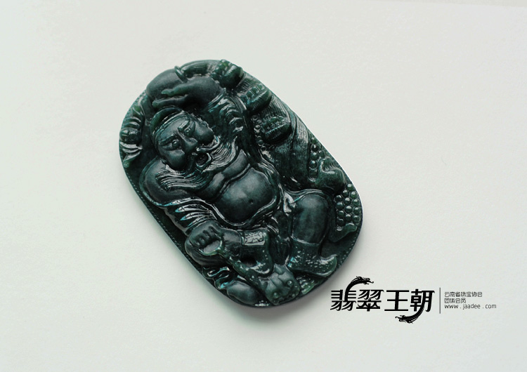 细糯种墨翠缅甸翡翠钟旭挂件