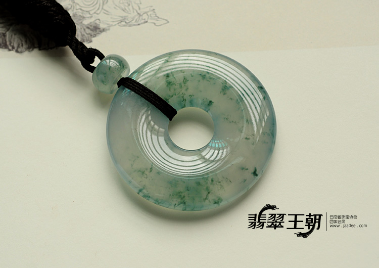 冰种飘花缅甸翡翠平安扣挂件