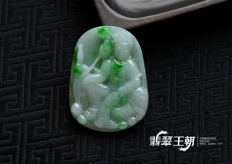 糯冰种飘翠缅甸翡翠观音挂件