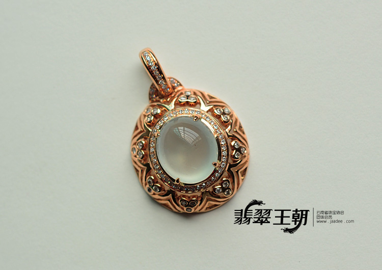 冰玻种缅甸翡翠包玫瑰金胸坠(真钻)