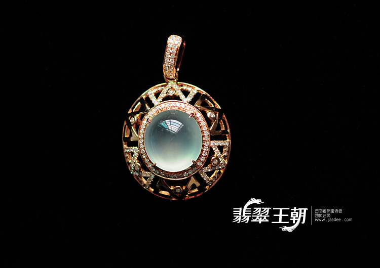 冰玻种缅甸翡翠包玫瑰金胸坠(真钻)