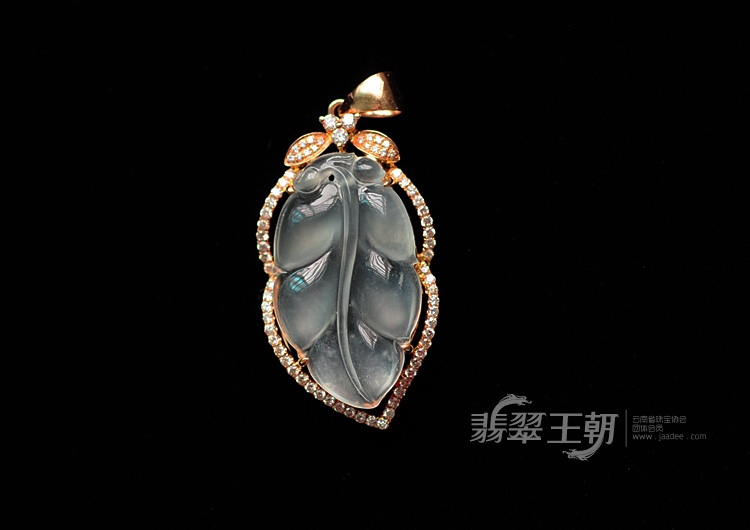 冰玻种缅甸翡翠包玫瑰金“金枝玉叶”挂件(真钻)