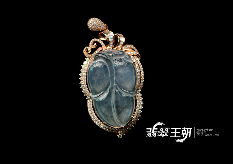 冰玻种缅甸翡翠包玫瑰金金枝玉叶挂件(真钻)