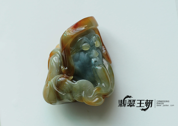 糯冰种红黄翡缅甸翡翠智叟手玩件