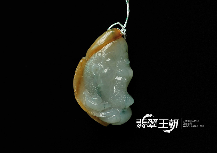 糯冰种黄翡飘花缅甸翡翠老人头挂件