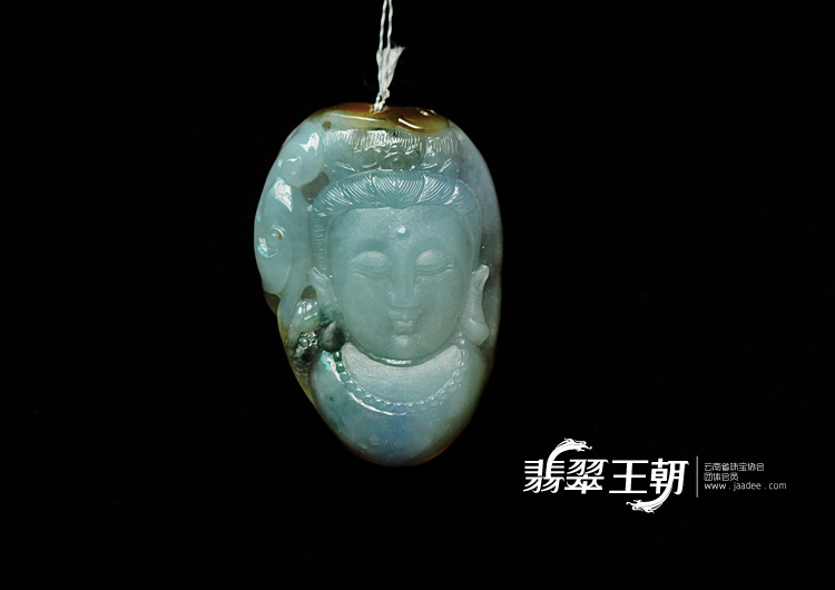 糯冰种晴水黄翡缅甸翡翠观音头挂件