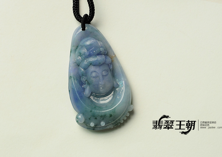 糯冰种紫罗兰飘花缅甸翡翠观音头挂件