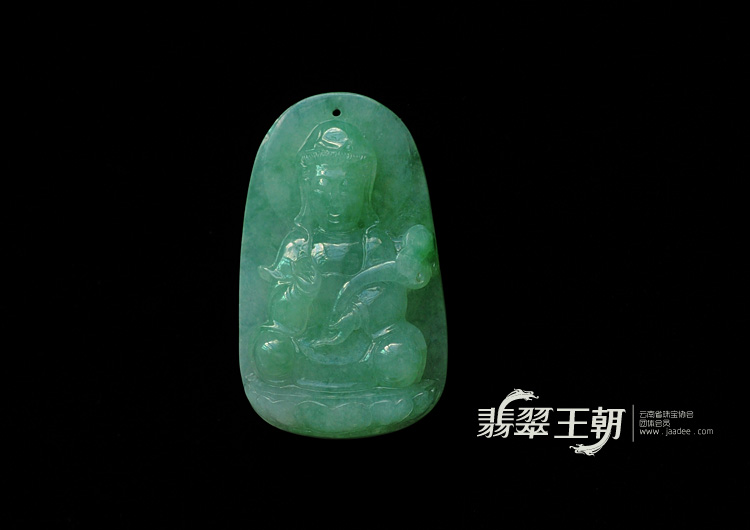 糯冰种绿晴水飘花缅甸翡翠观音挂件