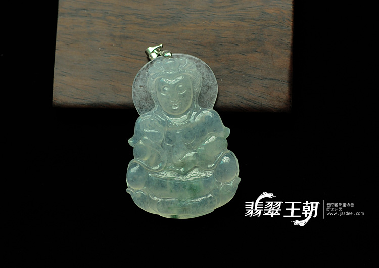 冰种飘花缅甸翡翠观音挂件