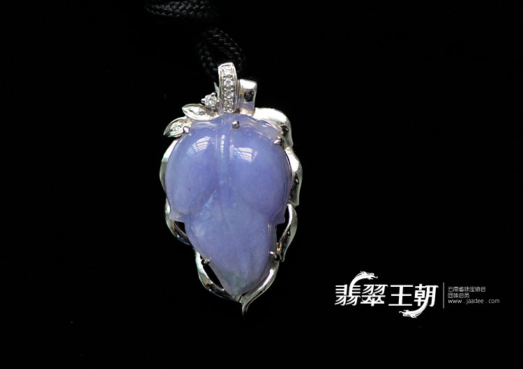 糯冰种紫罗兰缅甸翡翠镶白金金枝玉叶挂件(真钻)