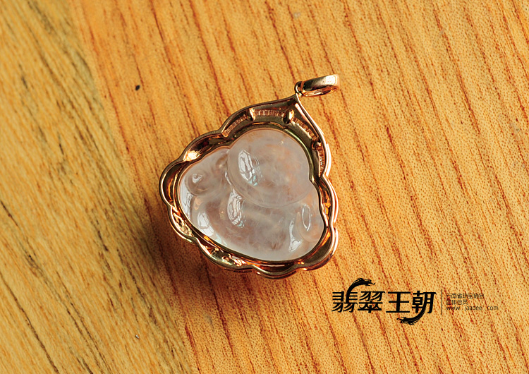 冰玻种缅甸翡翠包玫瑰金玉佛挂件(真钻)