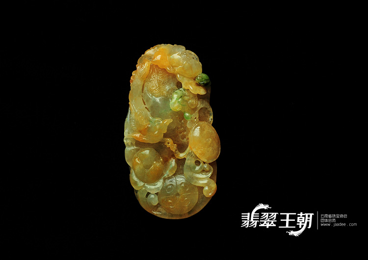 冰种黄翡飘花缅甸翡翠有凤来仪手玩件