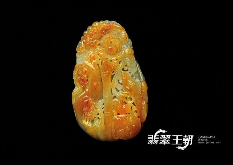 冰种红黄翡缅甸翡翠花开富贵手玩件