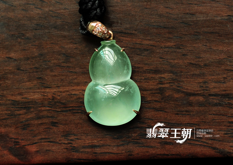 冰种晴水飘花缅甸翡翠金扣葫芦挂件