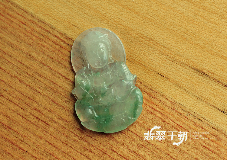 冰种飘花缅甸翡翠观音挂件