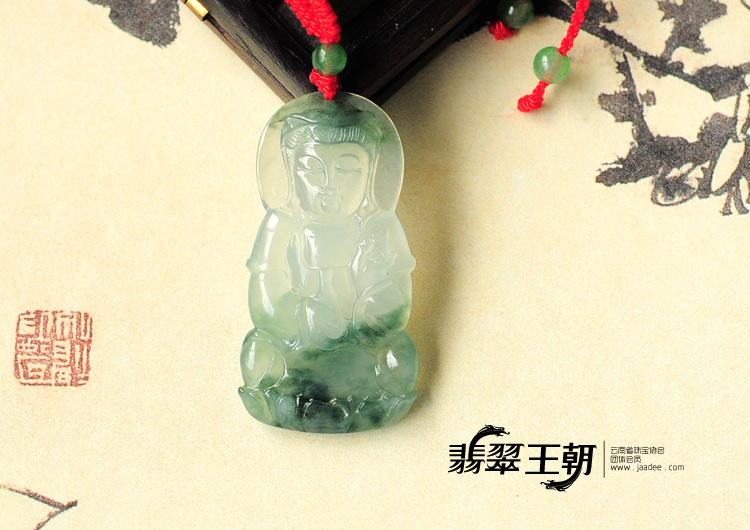 冰种飘花缅甸翡翠观音挂件