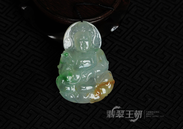 冰种黄加绿缅甸翡翠观音挂件